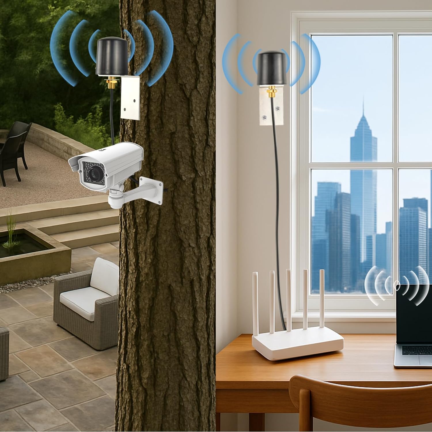 BOOBRIE 2x2 MIMO Omnidirectional WiFi Antenna 600-6000MHz 5G 4G LTE Outdoor Antenna with 2x16.4ft Low Loss SMA Male Cables for Router Gateway T-Mobile/Verizon/AT&T Home Internet