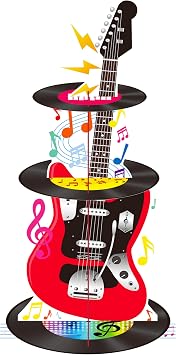 CL cooper life 3 Tier Guitar Cupcake Stand للغيتار عيد ميلاد حفلة الديكور الفينيل سجل الموسيقى ملاحظة حامل كب كيك موضوع الموسيقى برج الحلوى للغيتار موضوع الموسيقى حزب الطفل دش اللوازم