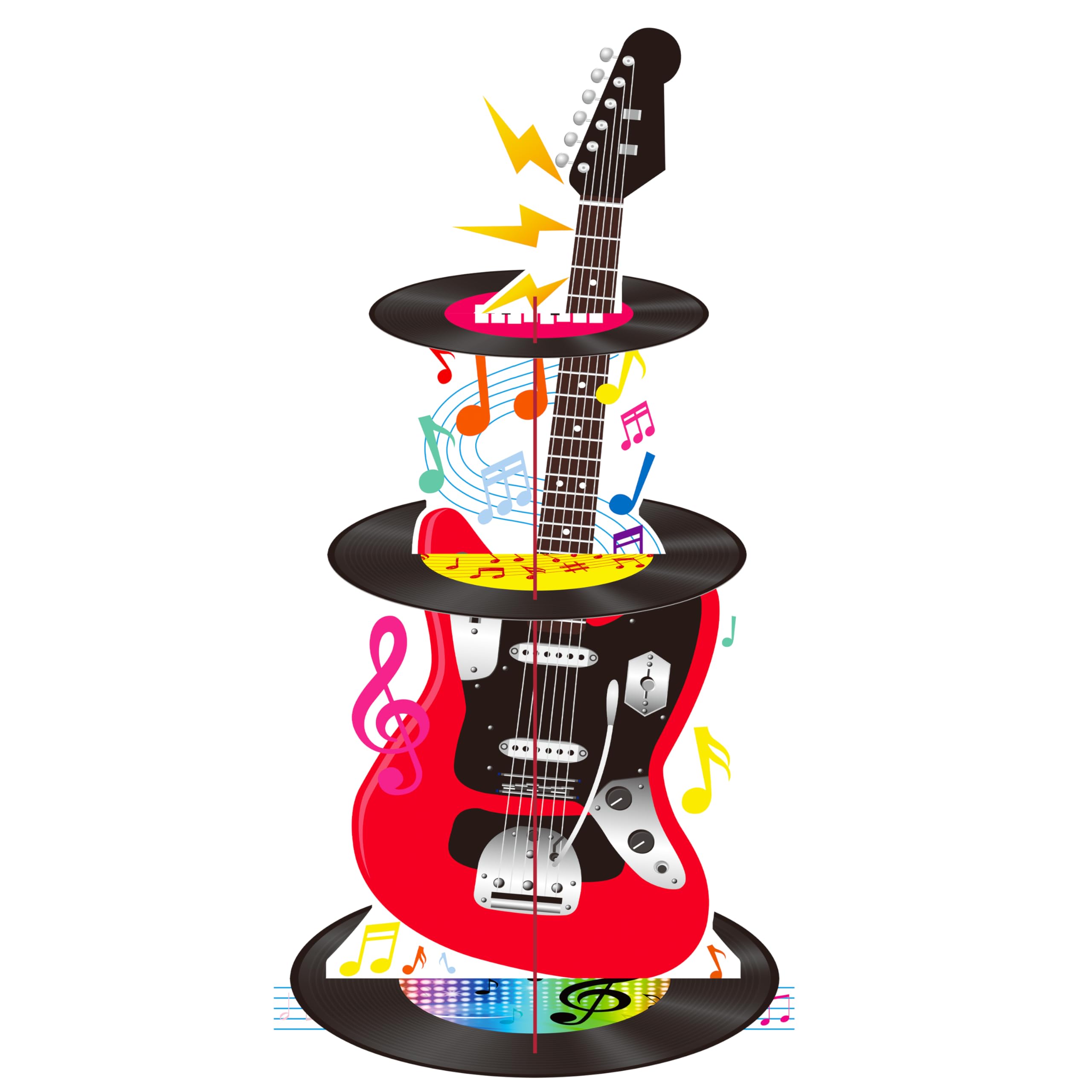 C L cooper life 3 Tier Guitar Cupcake Stand for Guitar Birthday Party Decoration Vinyl Record Music Note Cupcake Holder Music Theme Dessert Tower for Guitar Music Theme Party Baby Shower Supplies