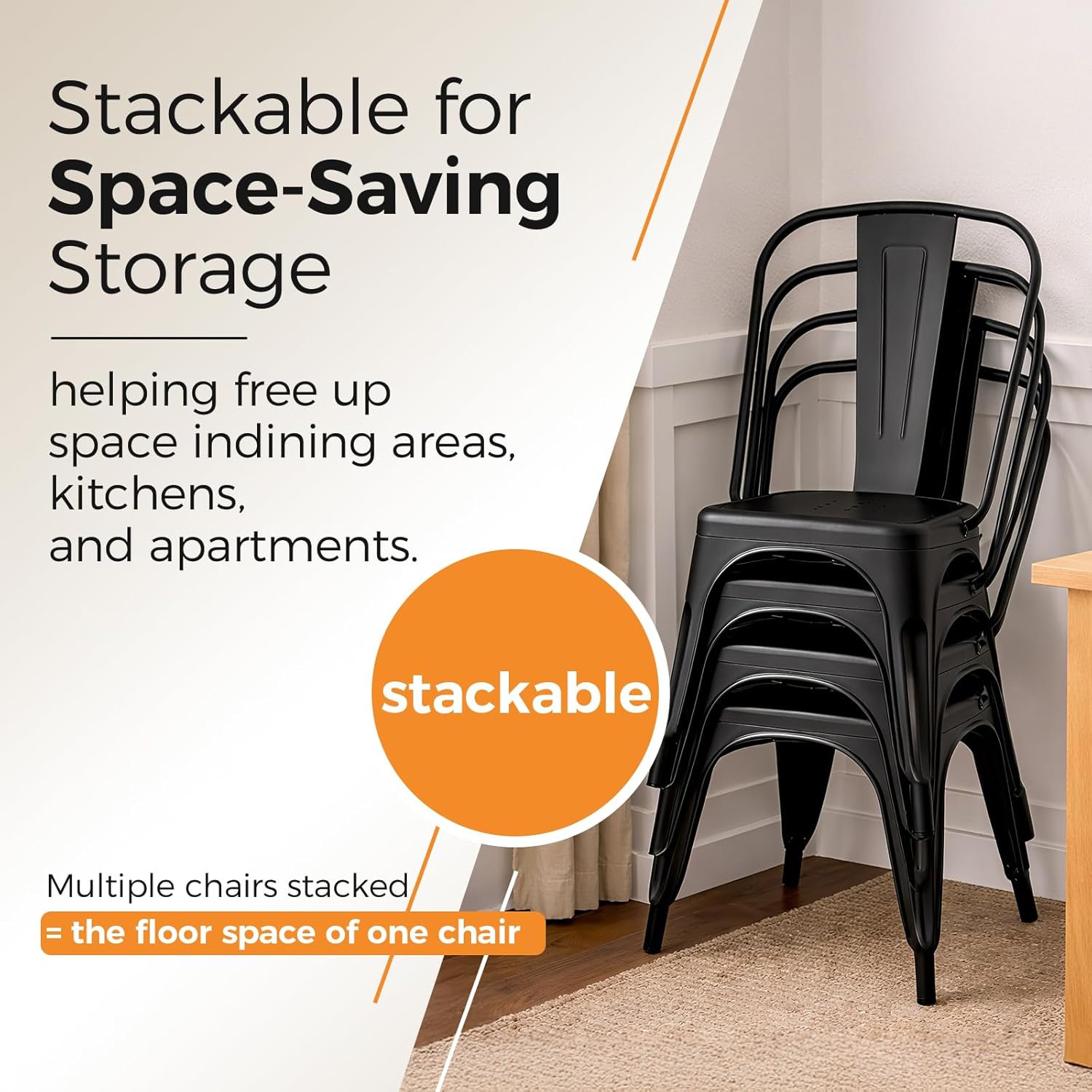 Metal Dining Chairs Set of 2,Stackable Tolix Chair Indoor/Outdoor for Kitchen,Cafe,Restaurant,Bistro & Patio Multiple Colors(Matte Black)