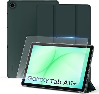 CACOE Case for Samsung Galaxy Tab A11+/ A9+ Plus 11 Inch 2025 with Screen Protector, Ultra Slim Stand Protective Smart Cover Hard PC Translucent Back Shell, Auto Wake/Sleep, Dark Green