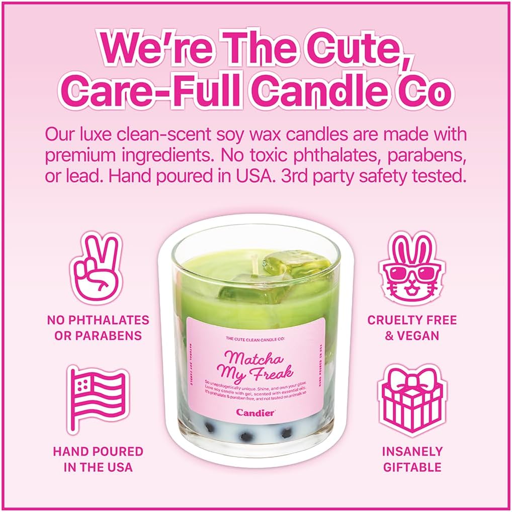 Candier® Luxe Clean-Scent Soy Wax & Gel Candle Hand-Poured Ombre Boba Tea Non-Toxic, Long-Lasting, Aesthetic for Gifts – Vanilla Matcha Latte Scented, USA-Made