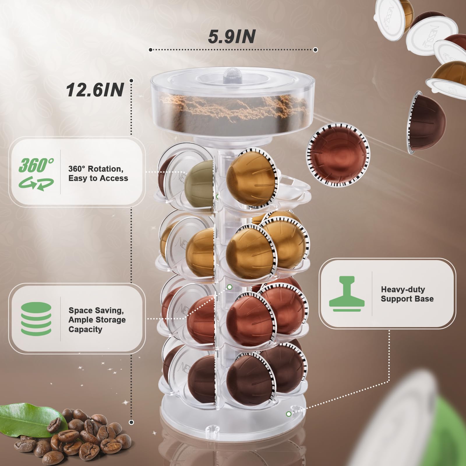 Kit de cápsulas reutilizables para cápsulas Nespresso Vertuo, soporte para cápsulas de café con herramienta Vertuo recargable y 100 tapas de aluminio