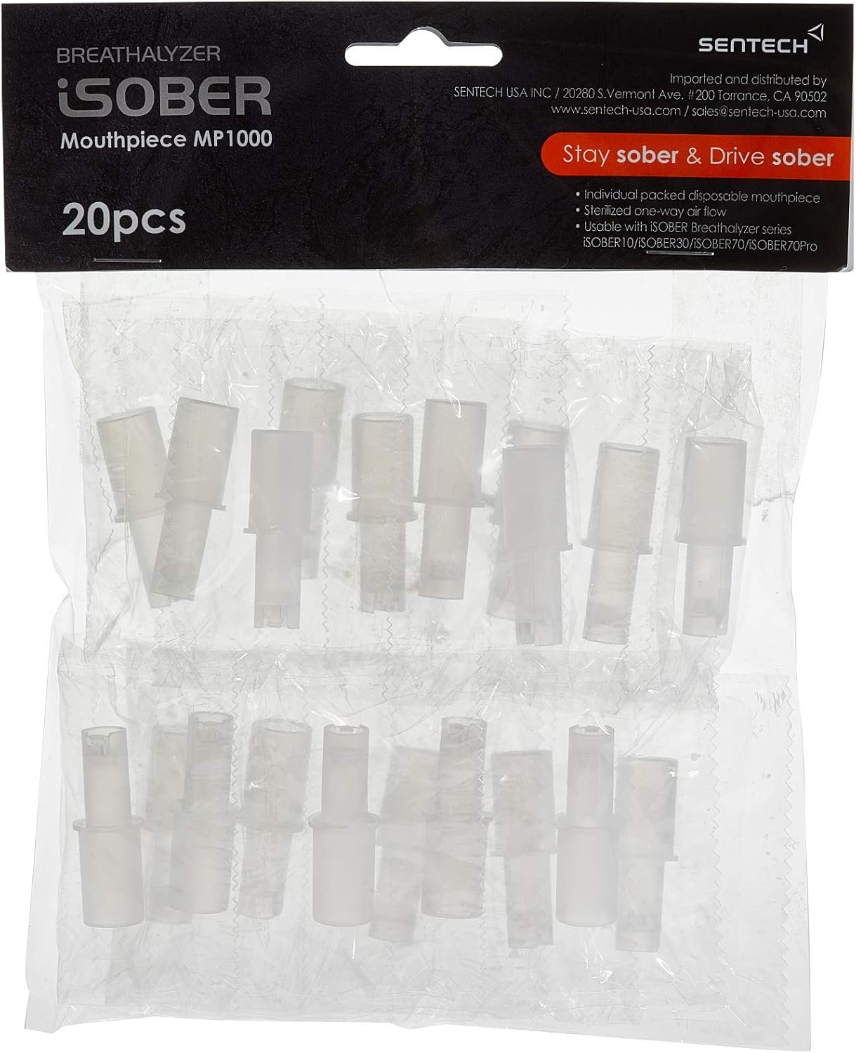Mouthpiece MP1000 | 20 Disposable Replacement Tips | Compatible with iSOBER 10, 30, 70 | One-Way Airflow | FSA/HSA Eligible