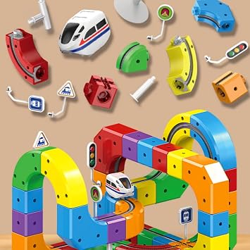 Electric Train Set, Track Fusion Toy, Magic Rail Cube Train Set DIY Cube Track with Gravity-Defying Motorized Train 3D Embedded Layouts Train Track Set (81PCS)