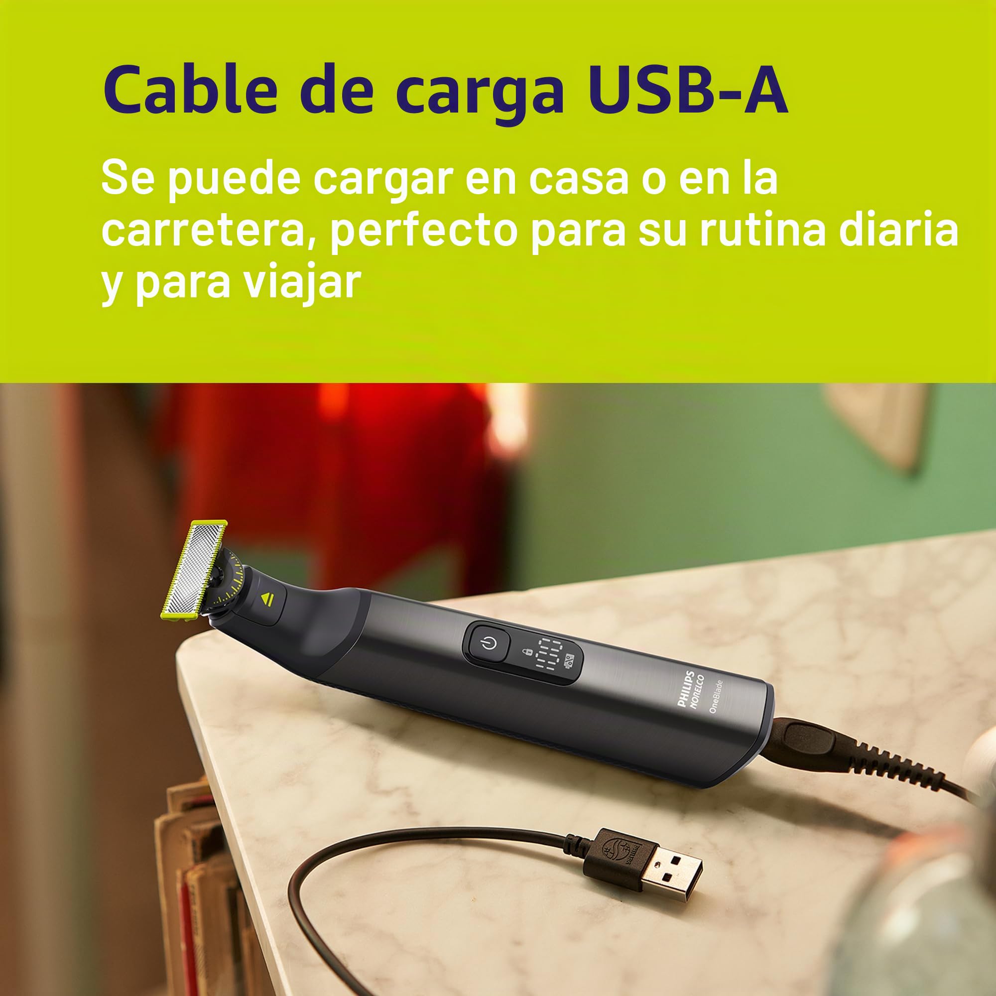 Philips Norelco QP6552/90 OneBlade 360 Pro, afeitadora eléctrica y afeitadora corporal con tecnología de cuchilla de 360 grados, 2 cuchillas de 360, peine ajustable de 20 longitudes, kit de cuerpo y