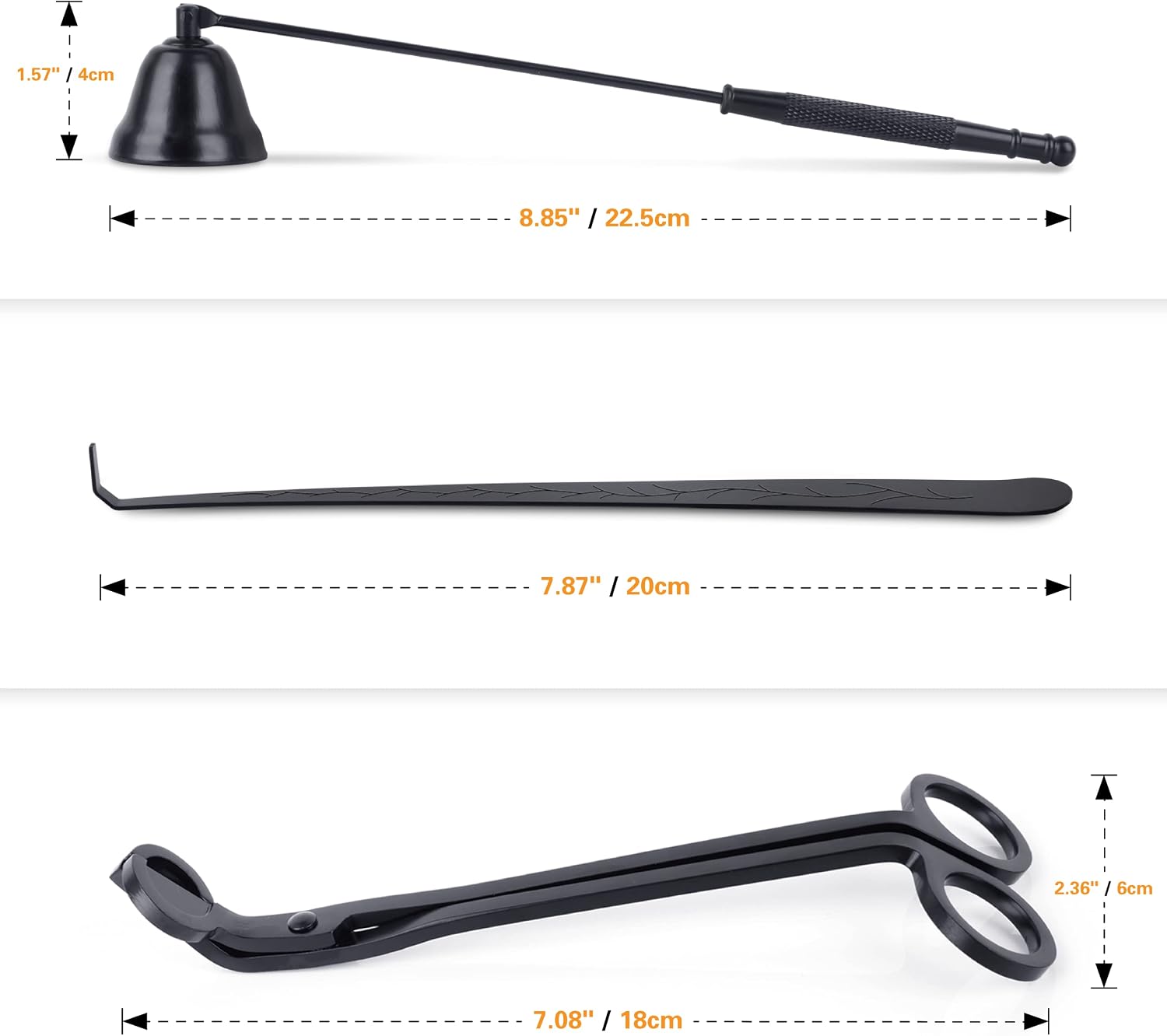 YURROAD 3 in 1 Candle Tools Set, Candle Wick Trimmer, Candle Cutter, Candle Snuffer, Candle Wick Dipper Accessory Set - Black