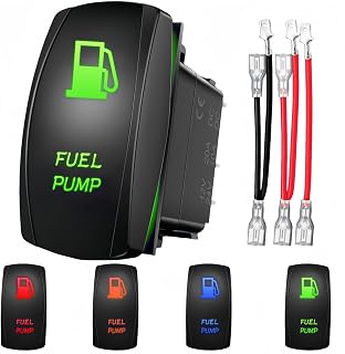 Fuel Pump Rocker Switch 5 Pin SPST 20A/12V 10A/24V DC Marine Waterproof Toggle Switch On Off, Laser Etched Rocker Switch with Wires for Automotive Jeep Car Truck RV ATV UTV Boat (Green)