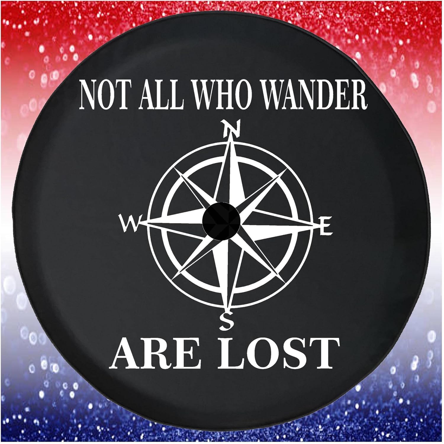 JL Spare Tire Covers with Not All Who Wander are Lost Compass Star Car Accessories Black 32 to 33 Inch with Backup Camera Hole