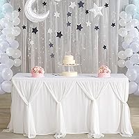 Vista 16 de Falda de mesa de 9 pies de tul blanco, falda de mesa tutú para decoración de boda, fiesta de compromiso, baby shower, cumpleaños, pastel, postres