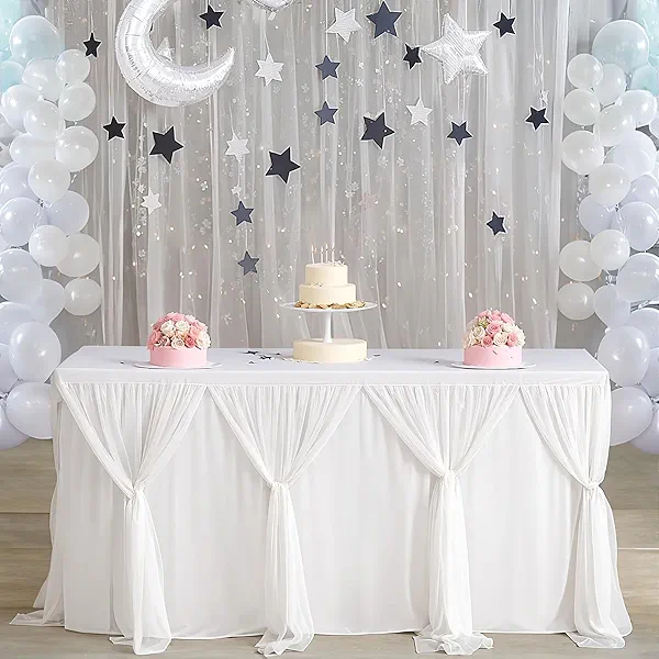 Suppromo White Tulle Table Skirts for Rectangle Tables 6ft for Wedding Birthday Party Bridal Shower White Tutu Ruffle Table Cloth for Cake Dessert Buffet Banquet Dinner Table Decorations