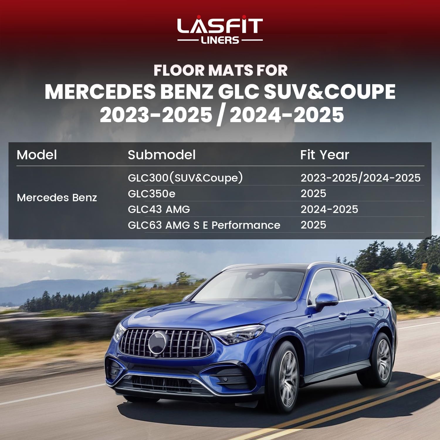 LASFIT Floor Mats for Mercedes Benz GLC 2023-2026 (Coupe Only for 2024-2026), GLC300 / GLC350e / GLC43 AMG/GLC 63 AMG S E, All Weather TPE Floor Liners Custom Fit GLC Car Mats 1st & 2nd Row Set - Image 2