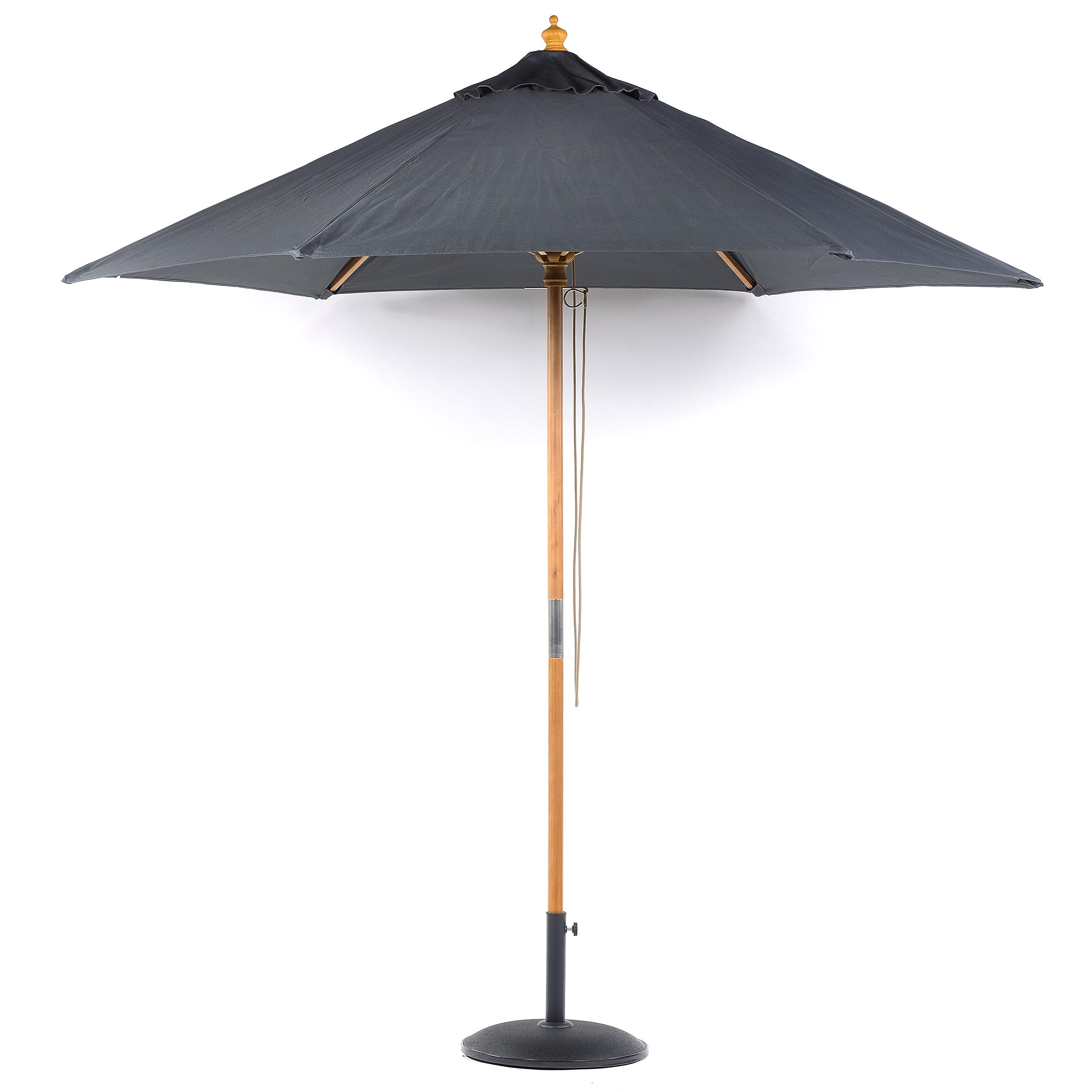 BrackenStyle Wooden Garden Parasol – Pully Operated and Machine Washable Garden Umbrella – 11 Colours - 15kg Black Concrete Base Included (Dark Grey)