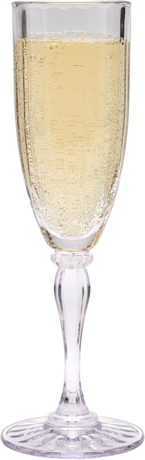G.E.T. 6 Ounce Shatterproof Reusable Plastic Champagne Flutes for Parties 12