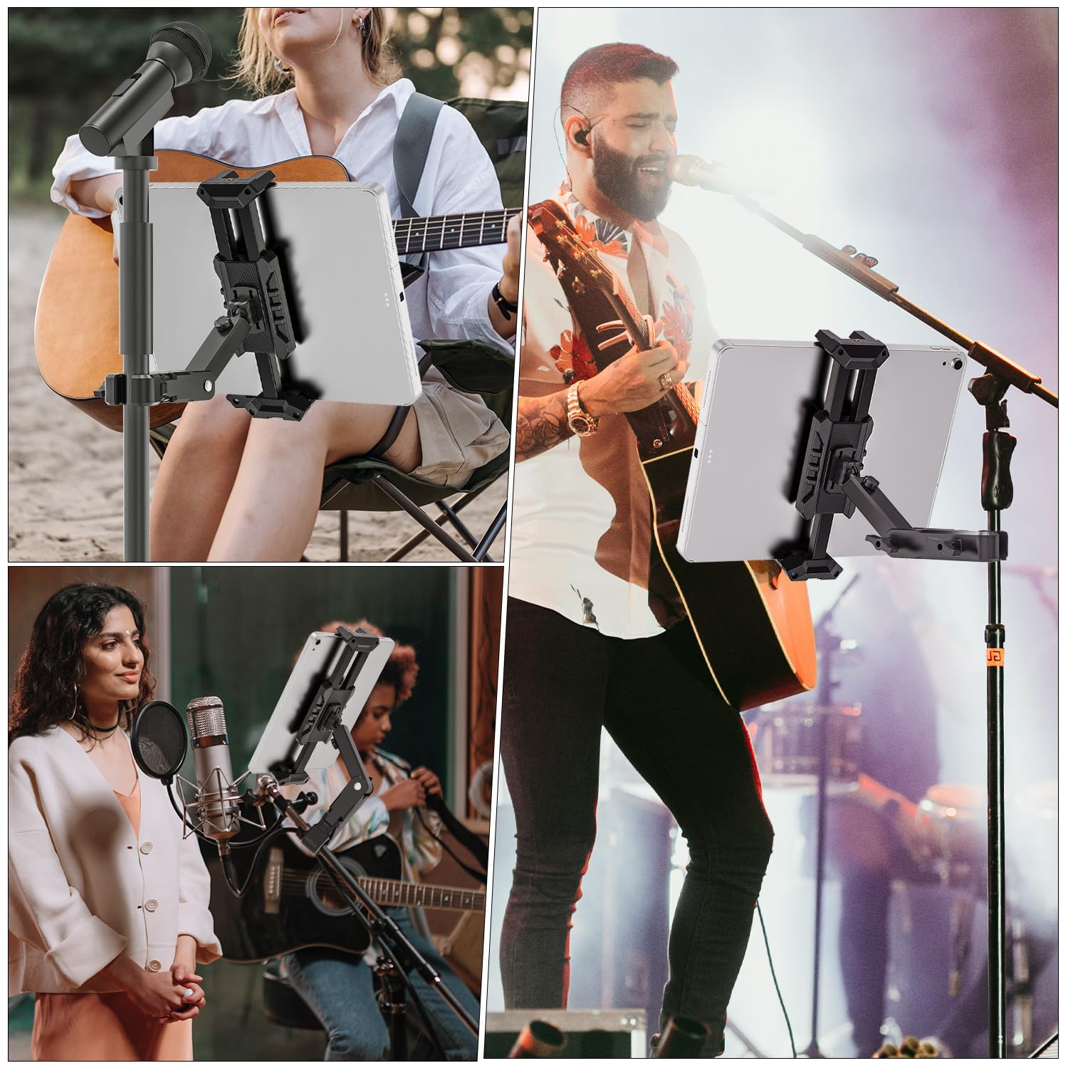 Support Tablette de Microphone, Pieds de Micro Musique Pivotant à 360°, Support de Tablette et Téléphone pour iPad, Pro, Mini, Air 4,7-13,5 Pouces Tablette Téléphone