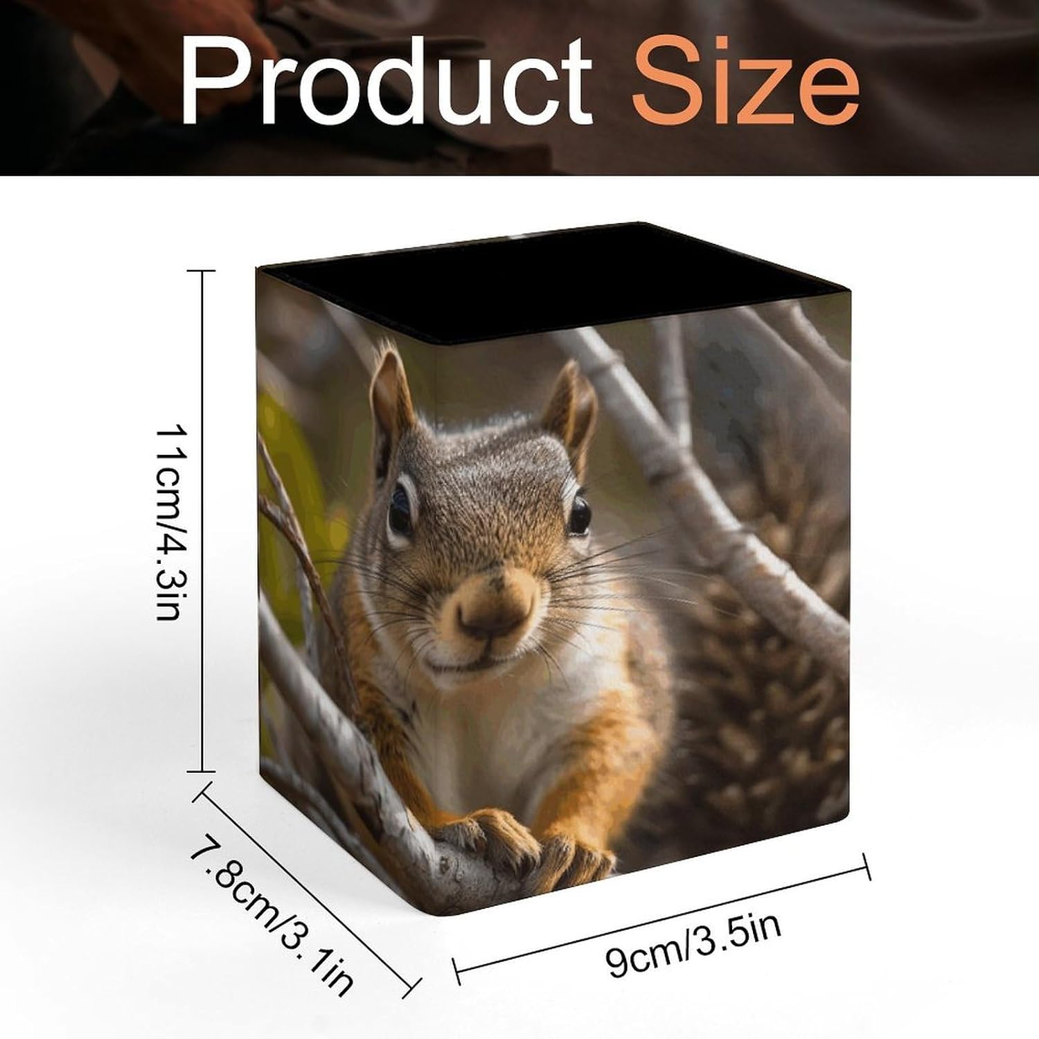 Squirrel in Tree Pen Holder Square Desk Organizer for Office Studio image 2