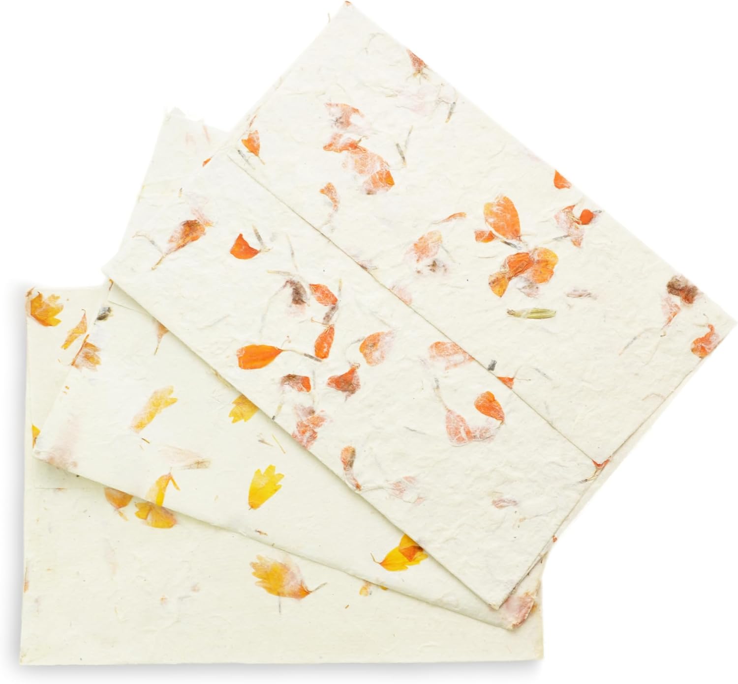 Kathmandu Valley Co. 5.5 x 7.5 inch Handmade Lokta Paper Envelopes for 5x7" Wedding Invitations, Announcements, Vintage Envelopes with Pressed Marigold Flower Petals. Made in Nepal. (Pack of 100)