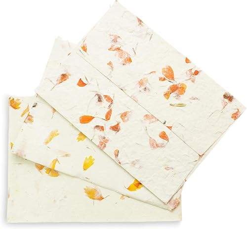 Miniatura 3 de Sobres de papel Lokta hechos a mano de 5 x 7 pulgadas para invitaciones de boda, anuncios, sobres vintage con pétalos de flores de caléndula