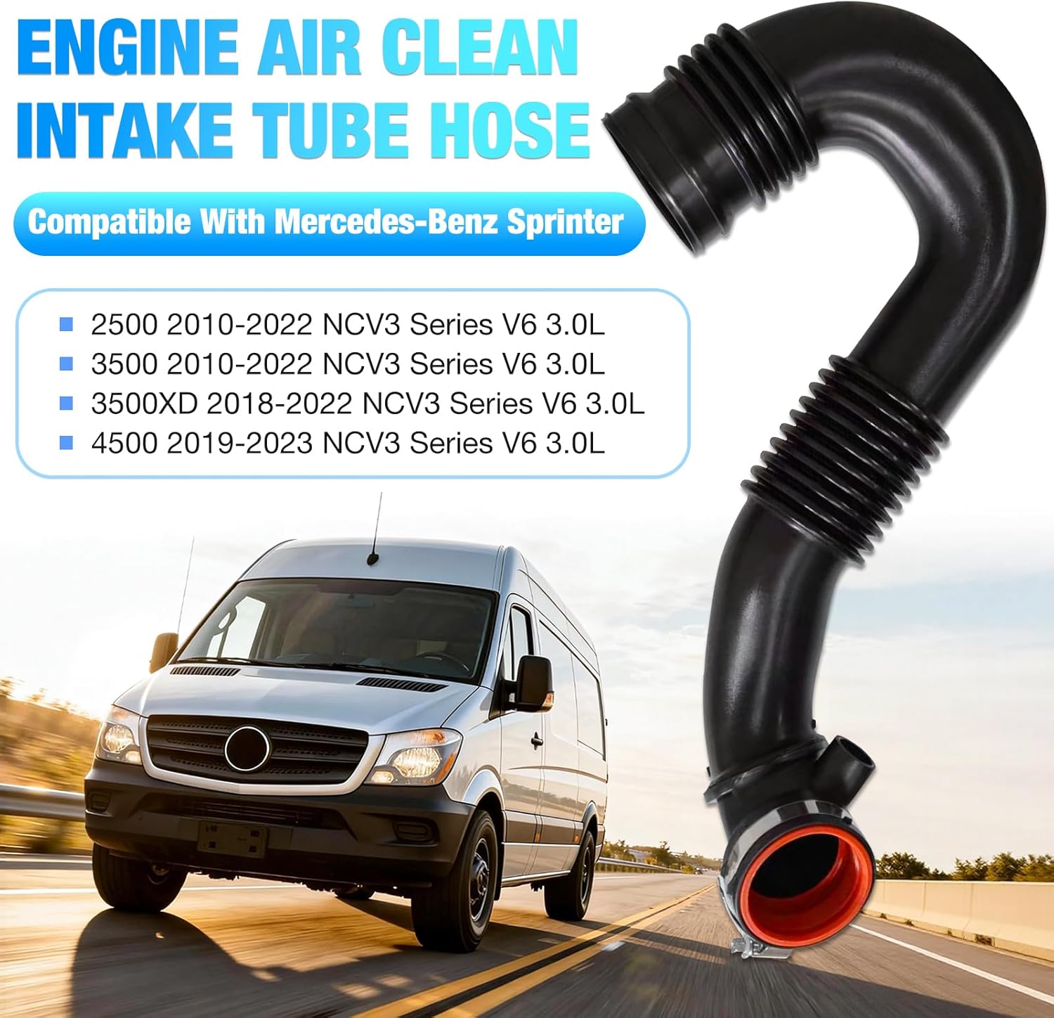 9065282224 Engine Air Intake Hose Tube Compatible with 2010-2022 Mercedes-Benz and 2007-2018 Dodge Freightliner Sprinter 2500, 3500, 4500 3.0L Air Clean Intake Tube Hose W/Clamps