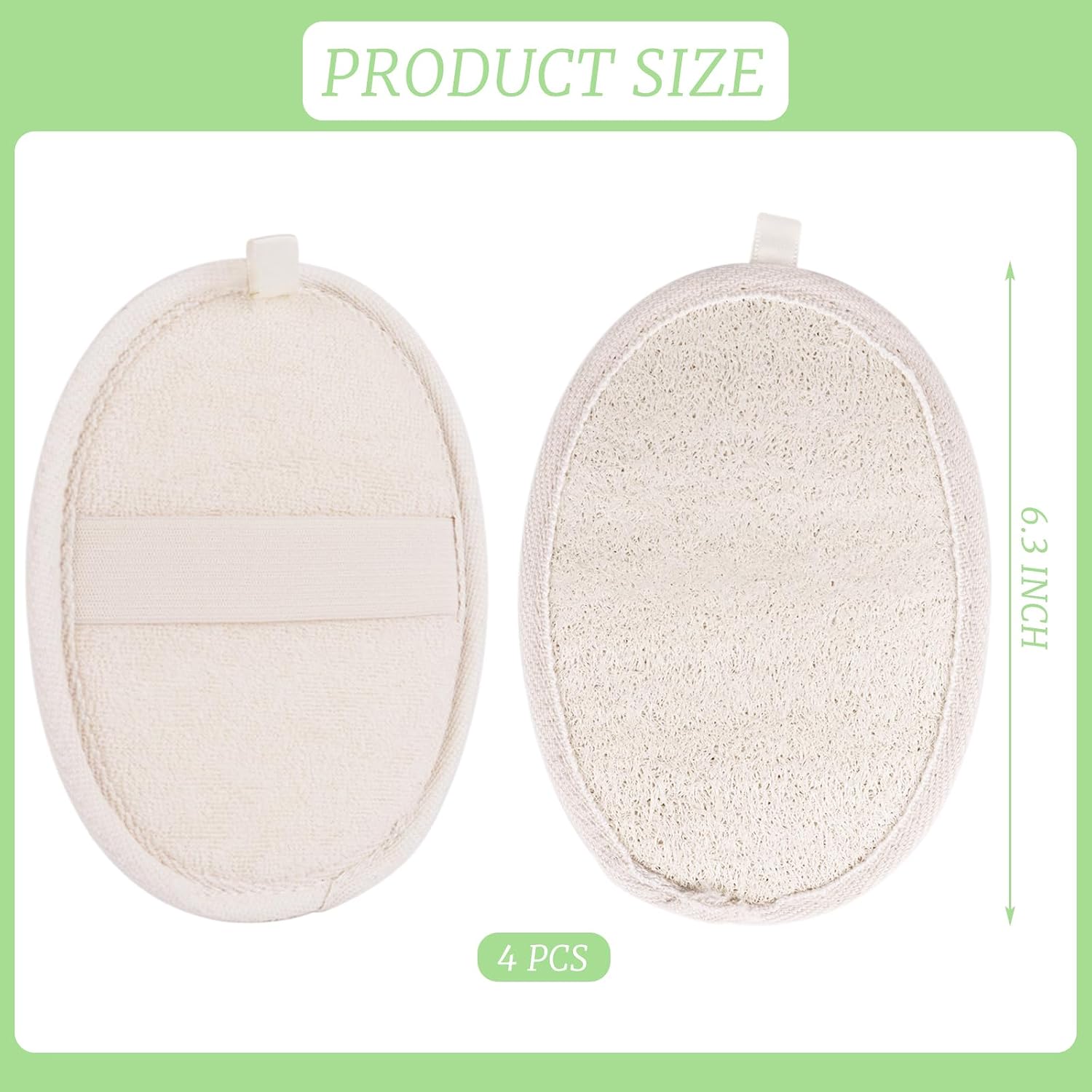 6.3 Inch Loofah Exfoliating Body Scrubber, 4 Pcs Bath Shower Loofah Sponge for Women and Men, Luffa Scrubber for Daily Shower and Skincare