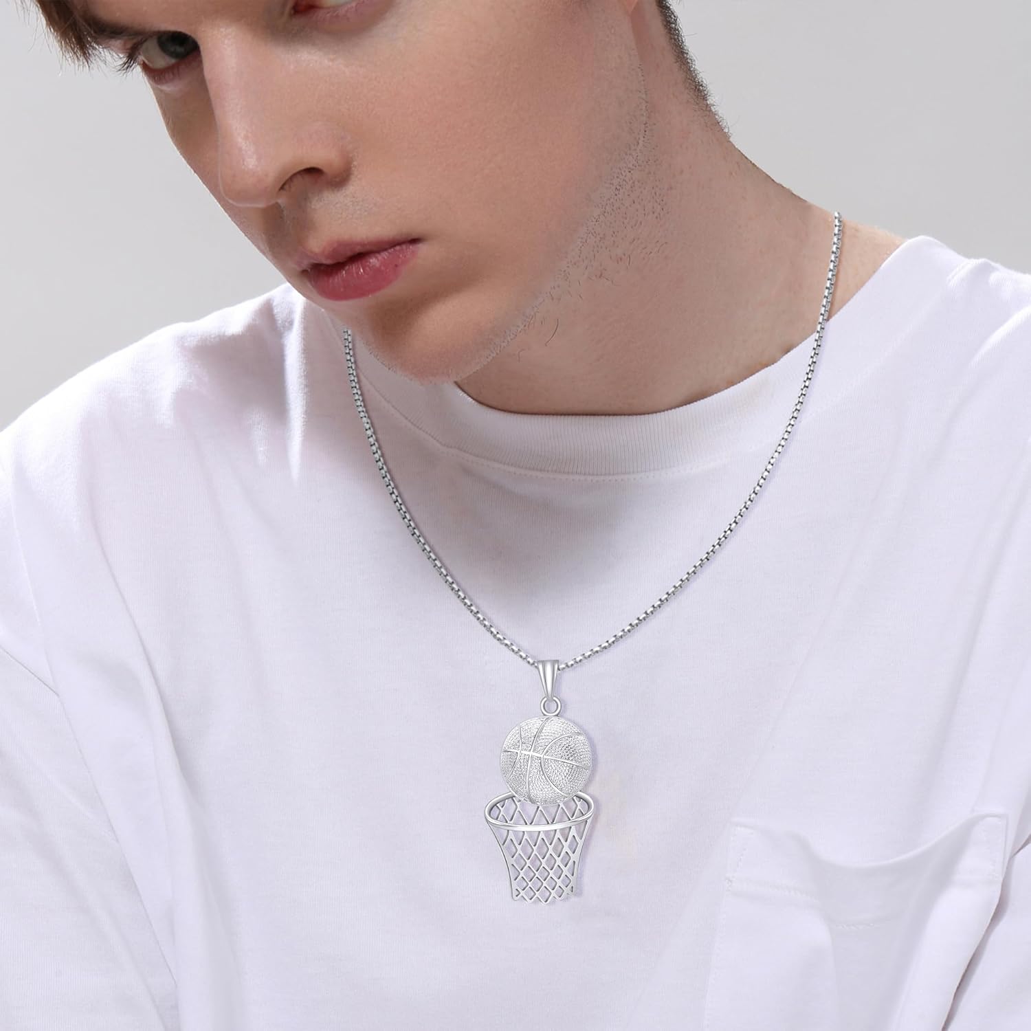 AILUOR Basketball Hoop Necklace for Men, Stainless Steel Chain 14K Gold Plated Cubic Zirconia Pendant, Hip Hop Rim Sports Jewelry Gift - Image 3