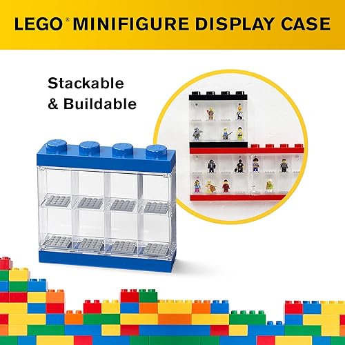 Miniatura 6 de Room Copenhagen LEGO - Estuche de exhibición de minifiguras apilable, contenedor de almacenamiento para figuras coleccionables, 4 tachuelas, azul