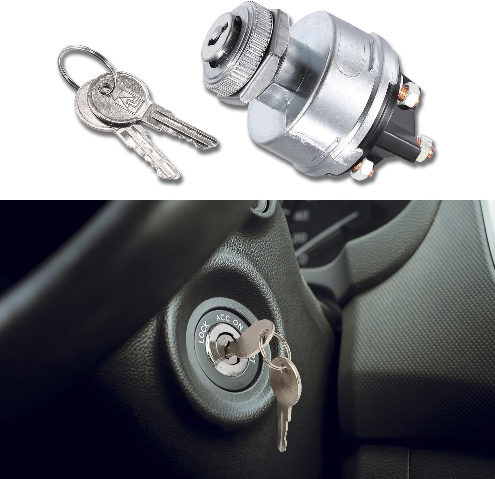 Ignition Switch with Key, 4 Position Universal Key Ignition Switch 12v for Car, Truck, Tractor, Trailer, Forklift, and More, Acc/Off/IGN/Start