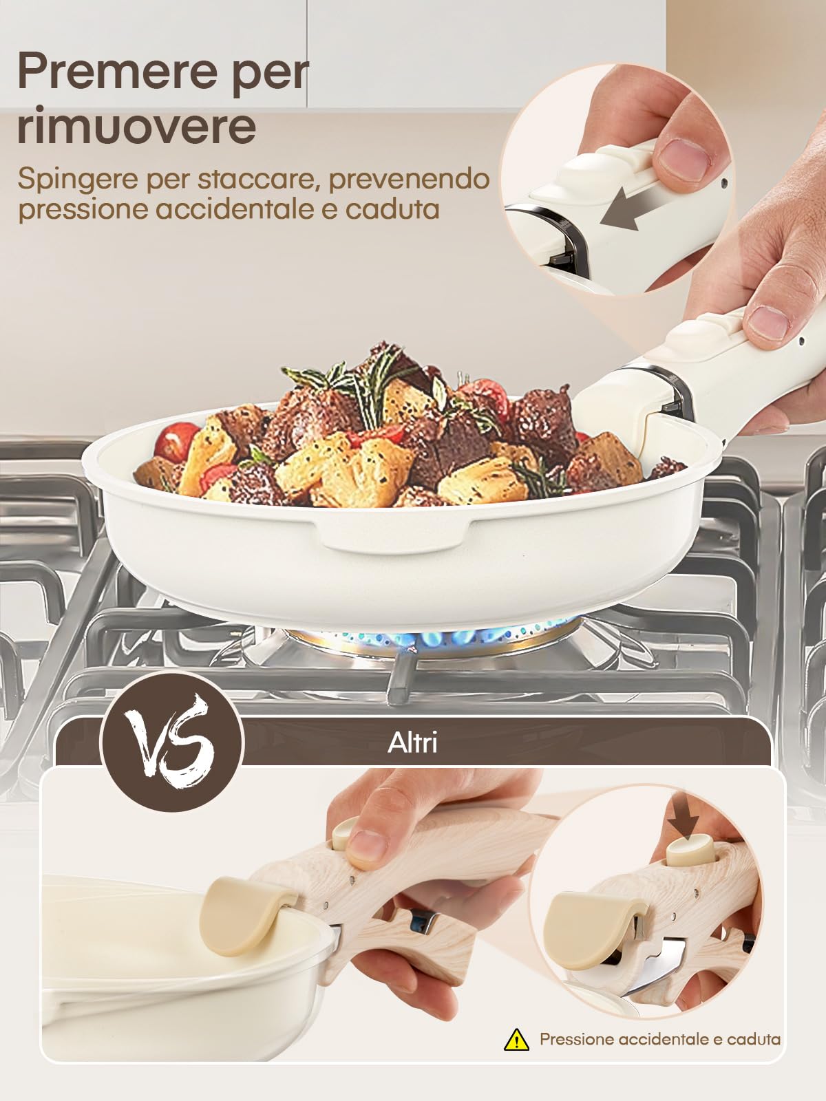 FOHERE Set di pentole da 16 pezzi, set di pentole a induzione con manico rimovibile, set di pentole e padelle in ceramica antiaderente, padella 20/28 cm, casseruola 18/20 cm, padella profonda 26 cm