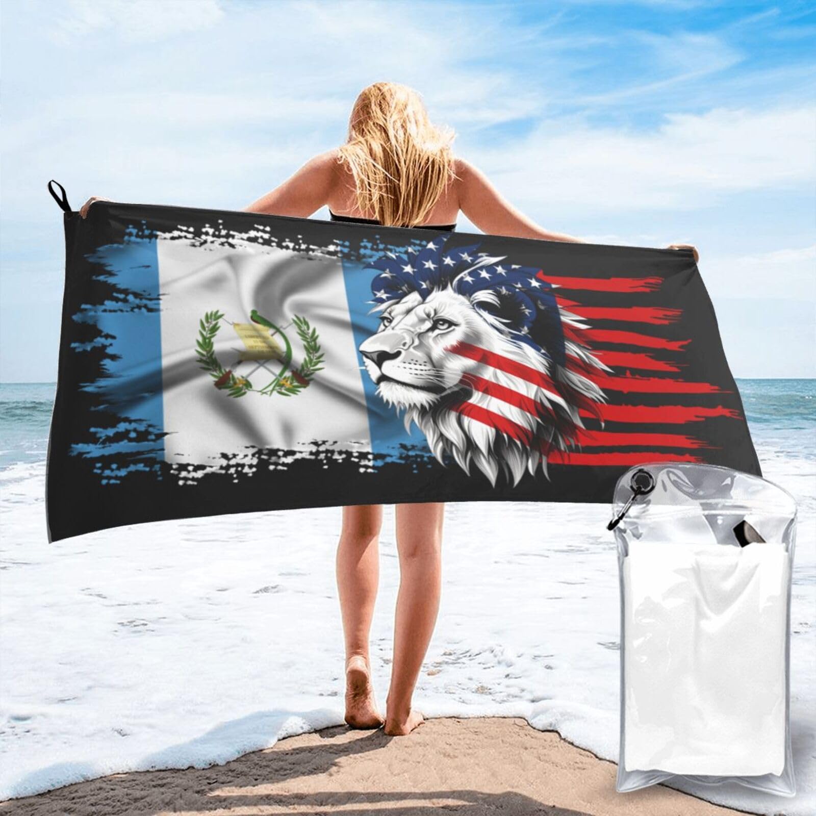HACXZ Microfiber Beach Towel Large Camping Towel America Flag and Guatemala Flag Bathroom Beach Towels