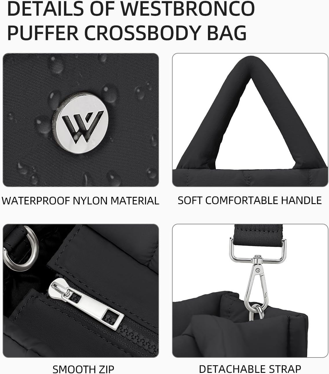 WESTBRONCO Puffer Crossbody Bags for Women Quilted Tote Bag Puffy Weekender Overnight Bag Nylon Shoulder Handbag - Image 5