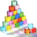 Woodtoe Bâtir des blocs pour les enfants, 24 PCS Rainbow Acrylic Gem Cubes Blocs, Montessori Stacking Jouet pour les tout-petits, Éducation STEM Apprendre des cadeaux de jouets sensoriels pour les garçons filles 3-6