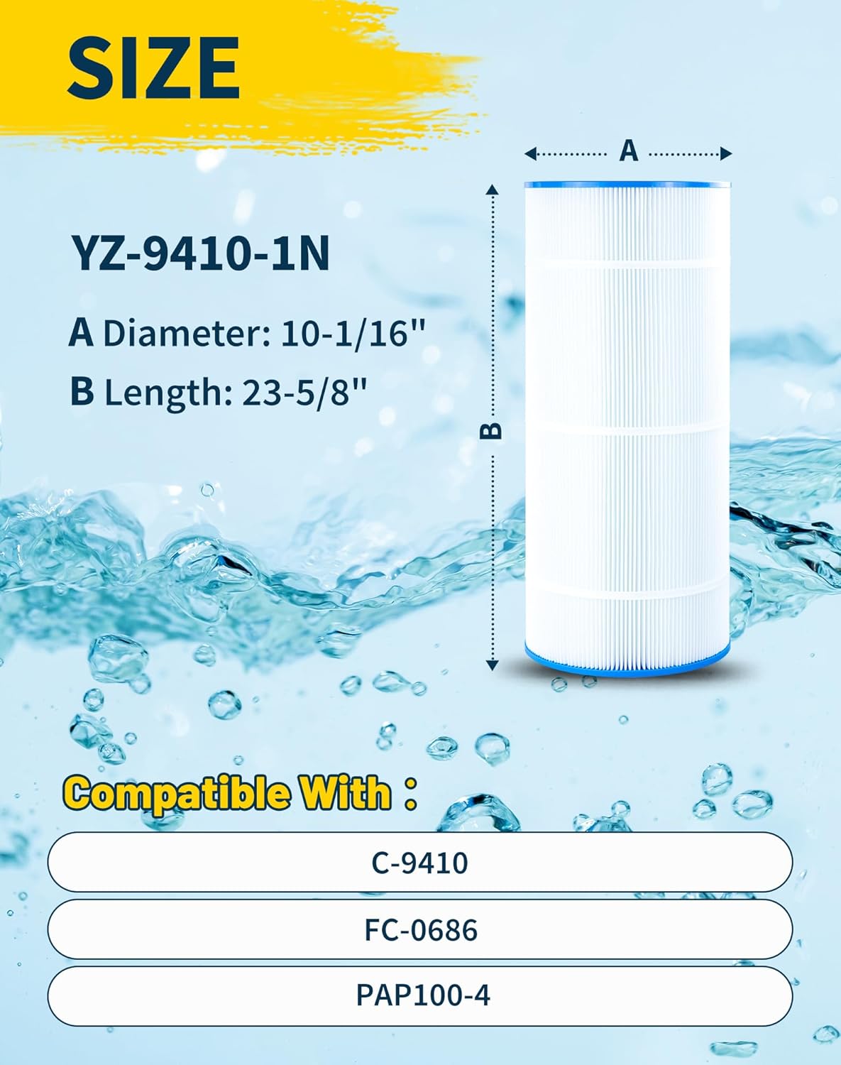 C-9410 Pool Filter Replacement Compatible with PLF100A, Pentair CC100, CCRP100, PAP100, PAP100-4, Ultral-C3, R173215, Filbur FC-0686, 59054200, 160316, 160354, Predator 100 Filter Cartridge