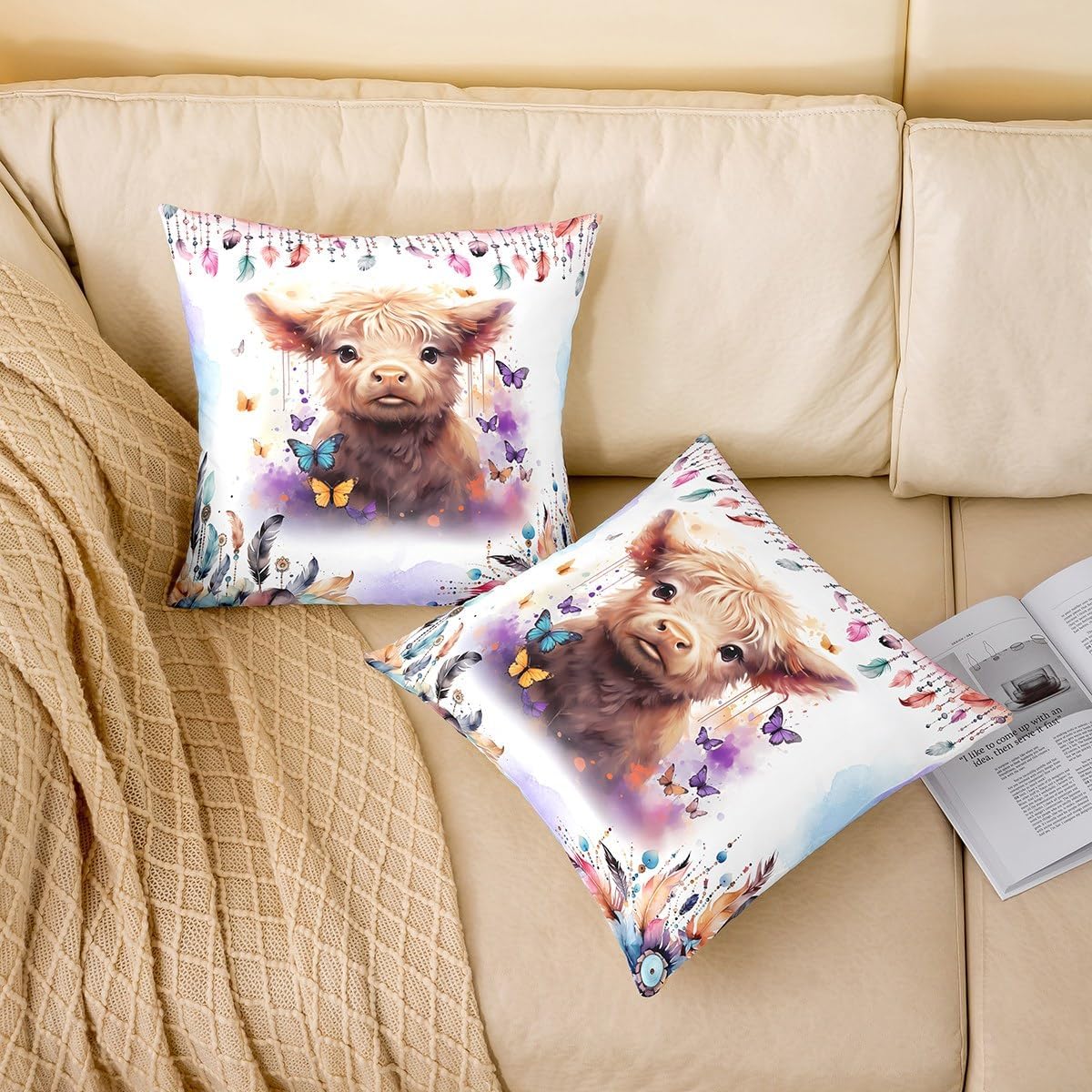 Western Pillow Covers for Couch Sofa Bed,Vintage Country Decor Cowboy Horse Pillow Cases Cushion Covers 24"x24" Set of 2,Black White Print Desert Cactus Square Cushion Cases Set for Bedroom