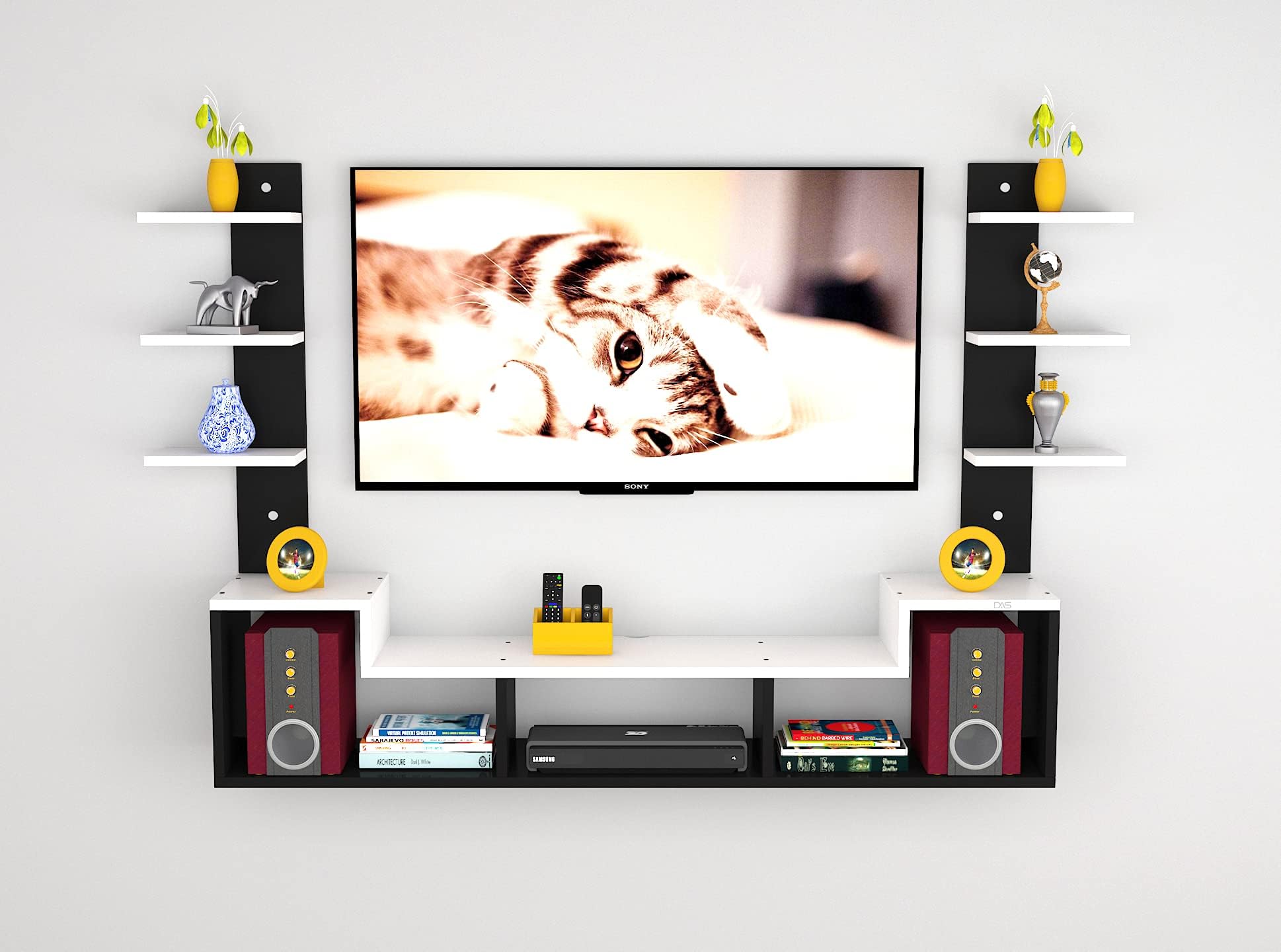 DAS Konrad Wall Mount TV Entertainment Unit Stand Set Top Box Stand (Ideal for up to 43") Screen-Black & Frosty White