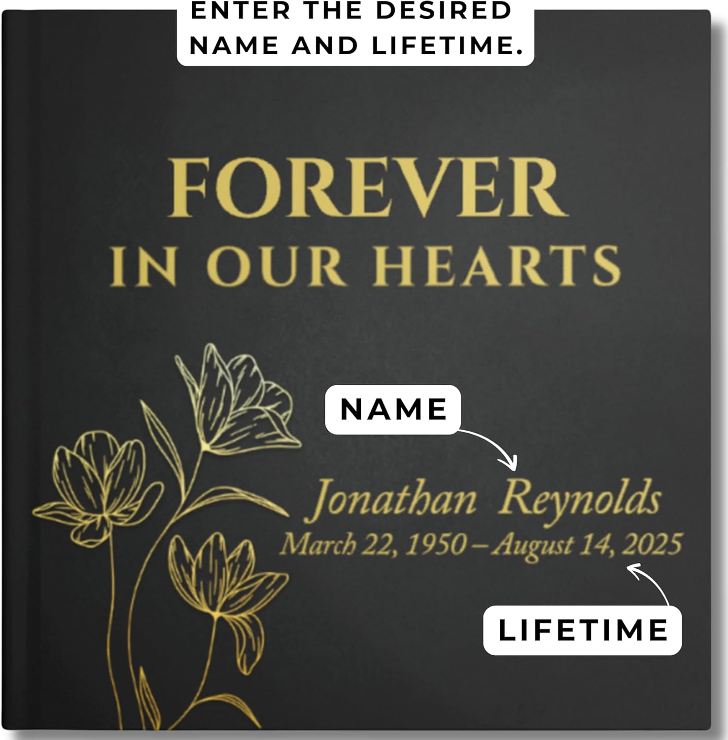 Funeral Guest Book Personalized Black – Memorial Guest Book for Celebration of Life, Condolence Book, Hardcover Memory Book for Funeral Service (120 guests)