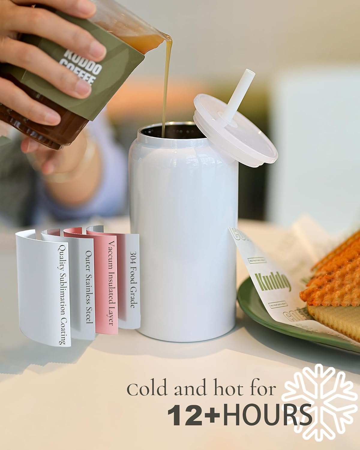 6Pack Glass Cups with Lids and Straws, 16oz Stainless Steels Cups, Beer Cup, Iced Coffee Cups, Smoothie Cup, Sublimation Tumbler (Shiny Polished Finish, Sublimatable) - Image 6