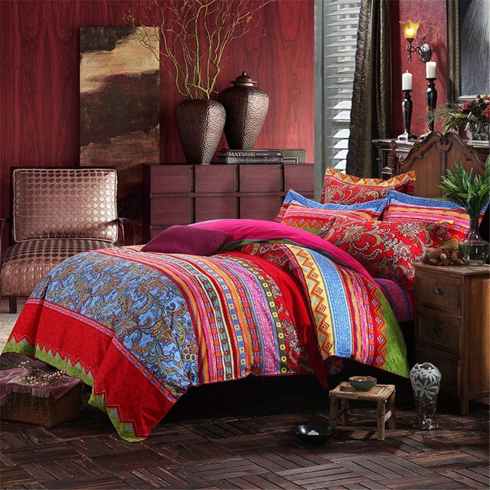 ABREEZE Bohemian Duvet Cover Set Boho Cotton Bedding King Duvet Cover Set Colorful Boho Striped Bedding Set 1 Duvet Cover & 2 Pillowcases, No Comforter