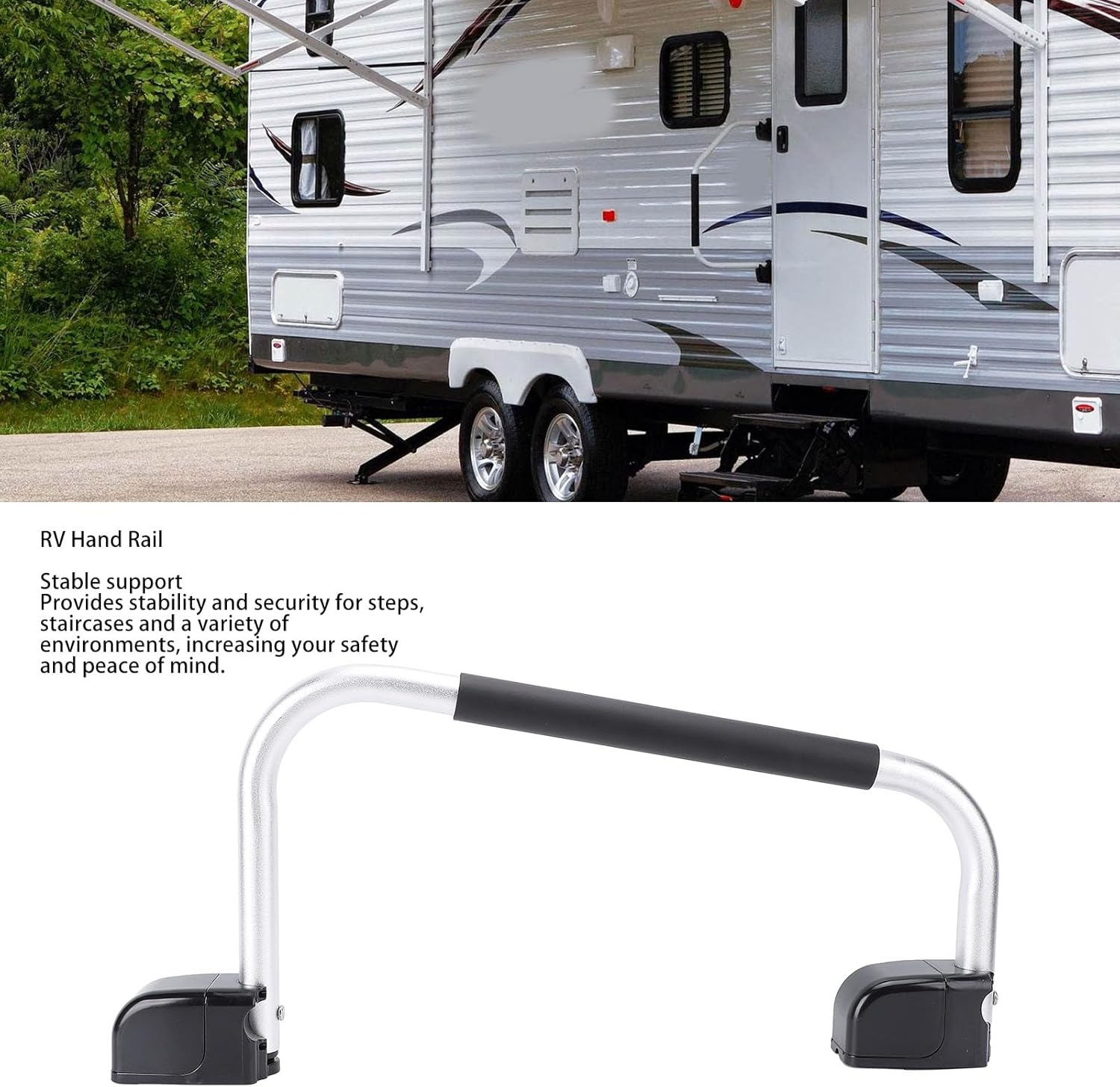 階段のためのRV手すり、10個の固定ネジ付きアルミニウム合金RVグラブハンドル、RVドアの旅行トレーラードアハンドルエントリアシスト