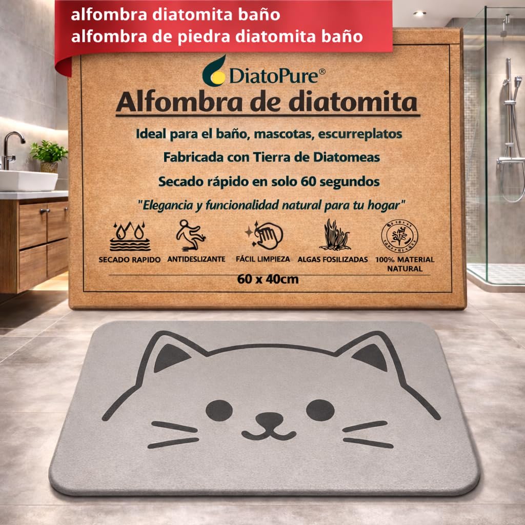 Tapis en pierre diatomite bain antidérapant fabriqué en terre diatomée - Pierre diatomite salle de bain diatomite tapis bain diatomite abreuvoirs chats tapis bain diatomite cuisine (chat)