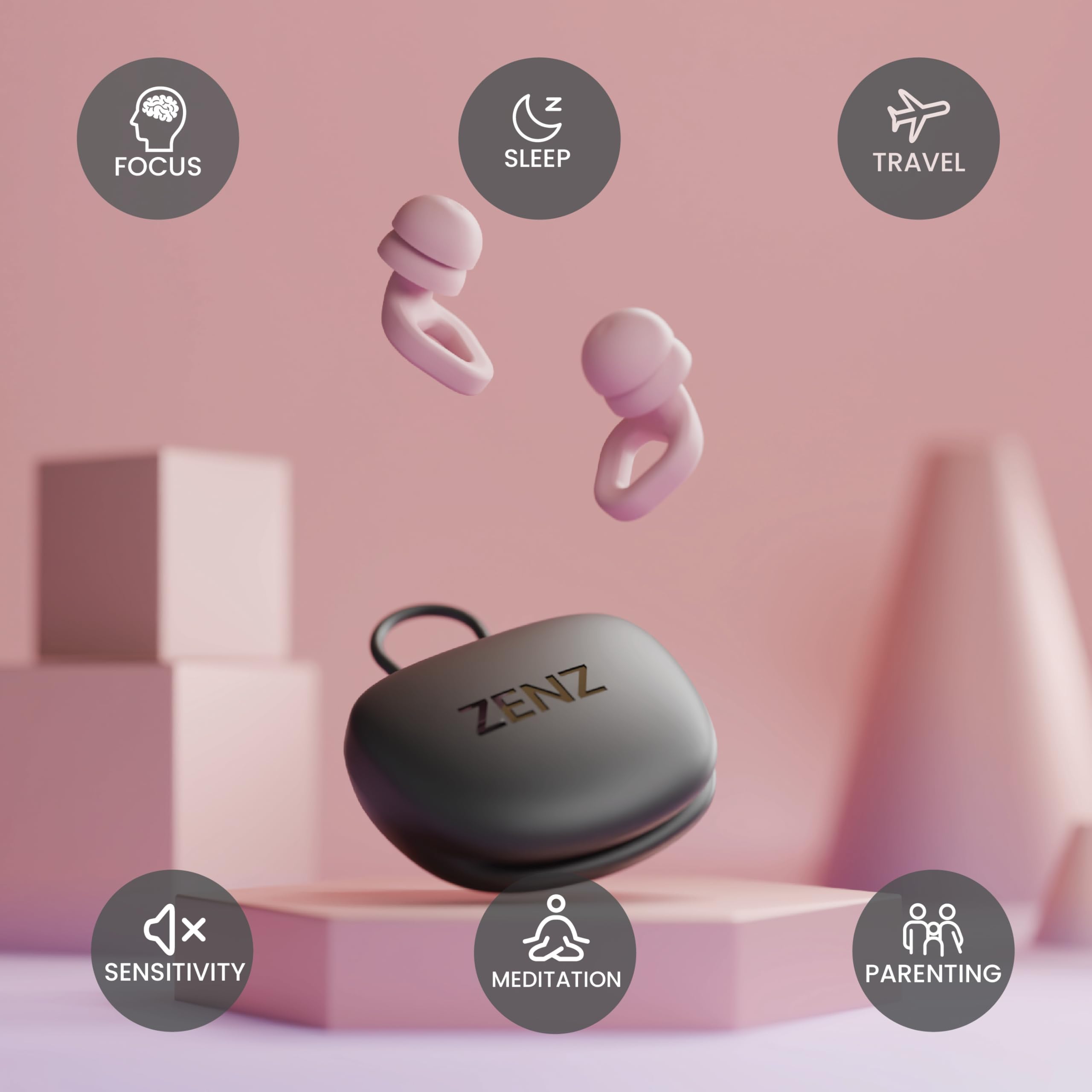 Zenz Unwind Pro - Tapones para los oídos para reducir el ruido del sueño, tapones reutilizables de silicona suave para dormir, concentrarse y trabajar, reducción de ruido de 35 dB con estuche de