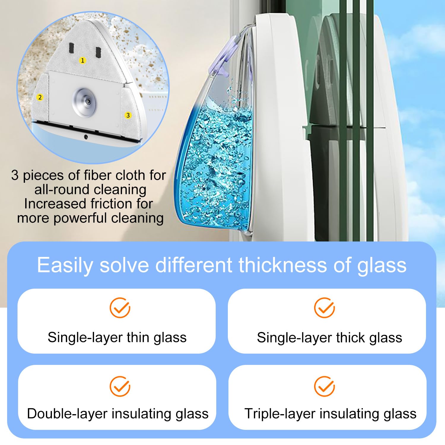 Magnétique Nettoyeur de Verre Double Visage Glaze 3‑8 mm, Outils de Nettoyage Outil de Brosse de Nettoyage magnétique réglable, Lava Vitre Aimanté Double Vitrage, pour Fenêtres d’Épaisseur 3-8mm