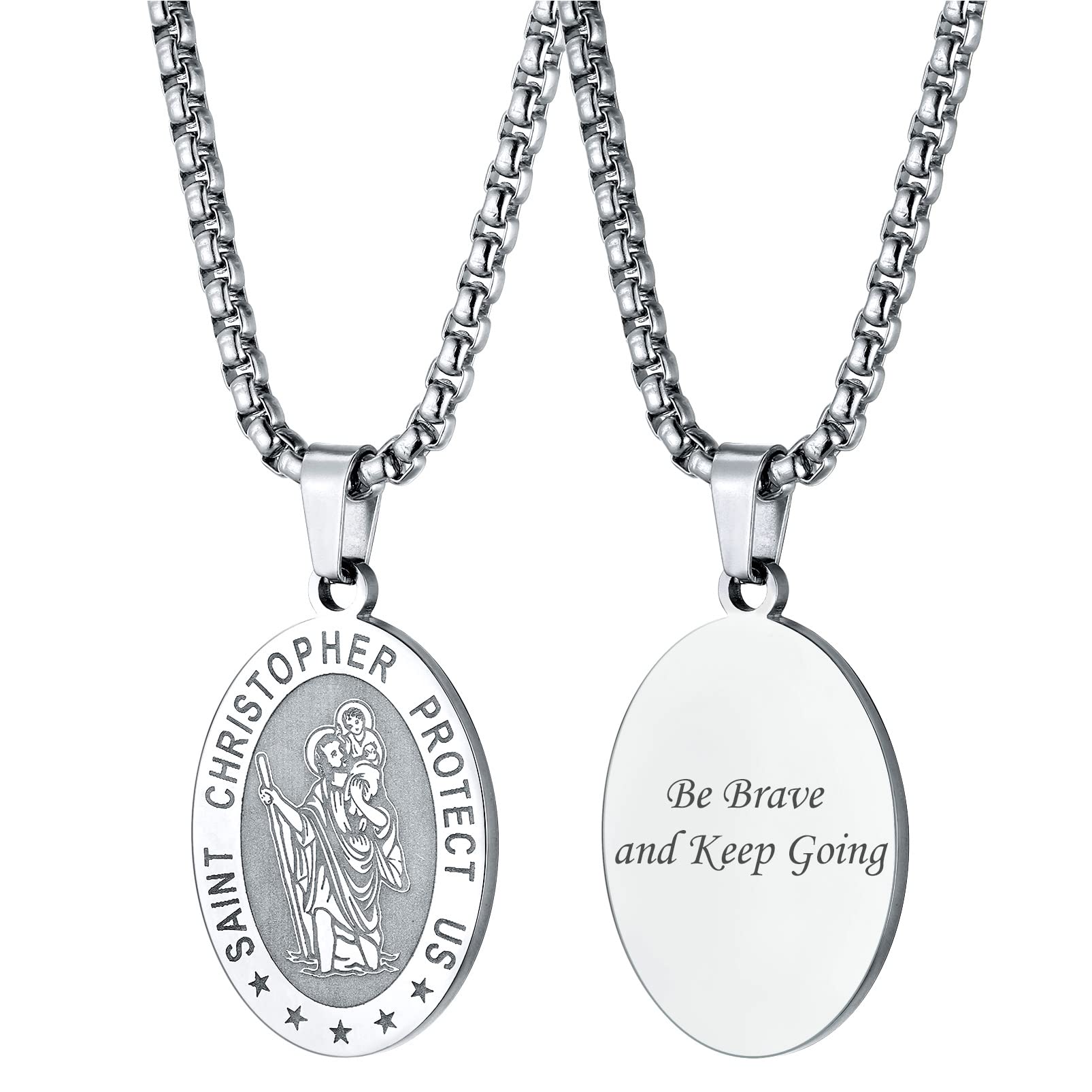 PROSTEEL 316L Stainless Steel Saint St Christopher/Michael Pendant Protecion Necklace for Men, Personalized Engravable Medal Necklace, 22"-24"