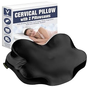 Cervical Neck Pillow for Side Back Sleepers Ergonomic Memory Foam Sleep Pillow with Dual Pillowcases Pressure-Reducing Design Black