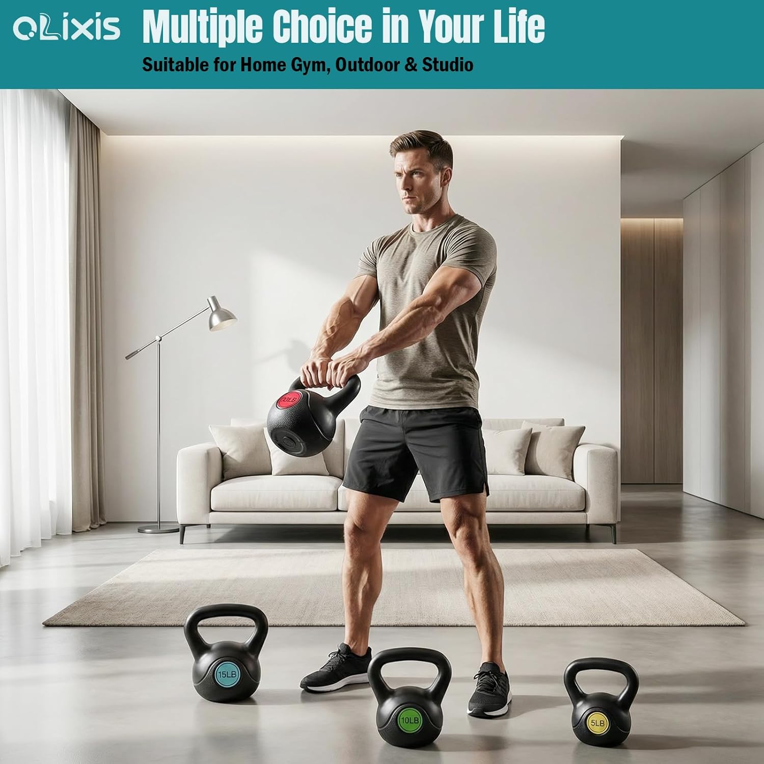 OLIXIS Hard Kettlebell Set, Exercise Equipment with Multiple Choice, HDPE Coated Concrete Kettlebells, Wide Handle & Bottom, All-Weights Workout Equipment for Home Gym Outdoor