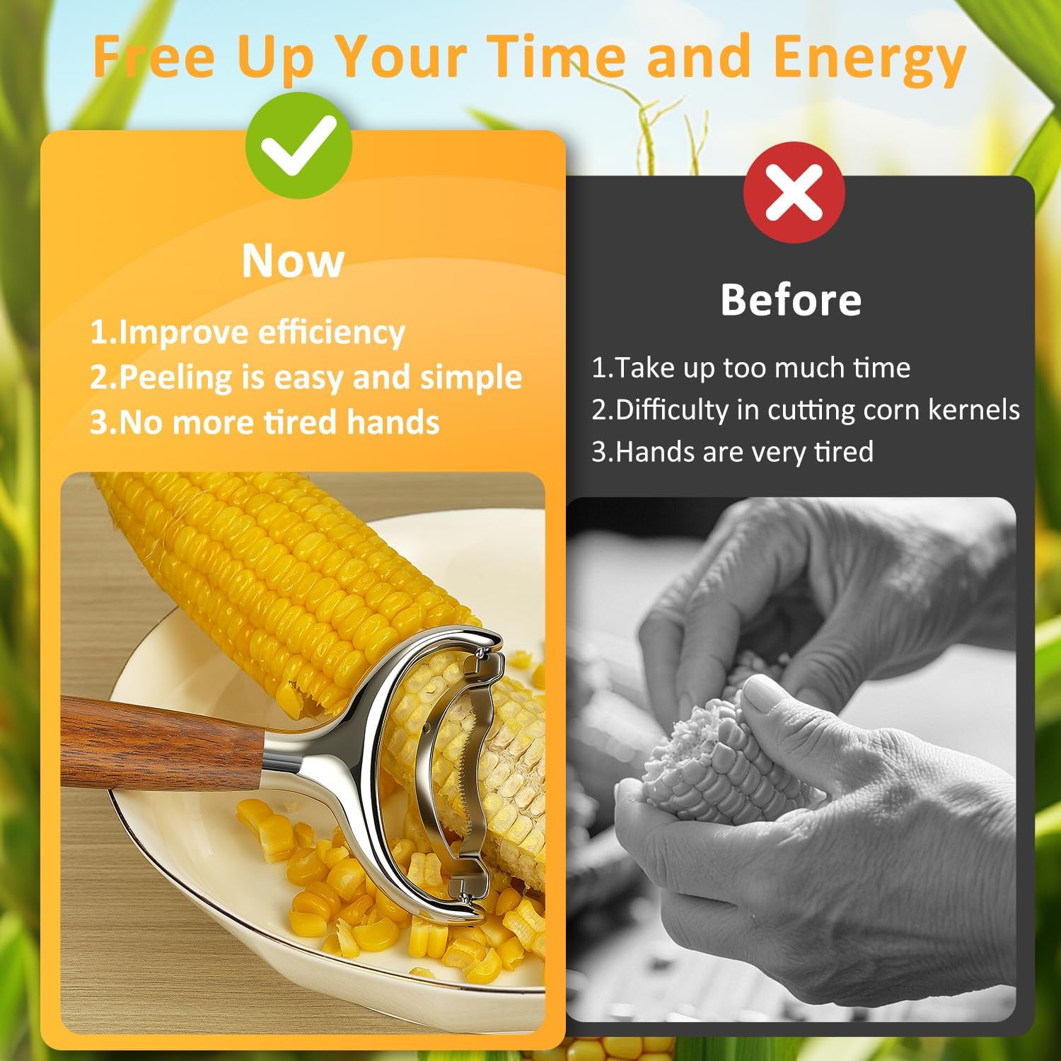 Stainless Steel Corn Peeler, Durable Corn on the Cob Stripper Tool with Solid Wood Good Grip Handle for Salad Polenta Pizza Popcorn Cooking Gifts for Woman Her Mom Birthday (Merbau) image 5