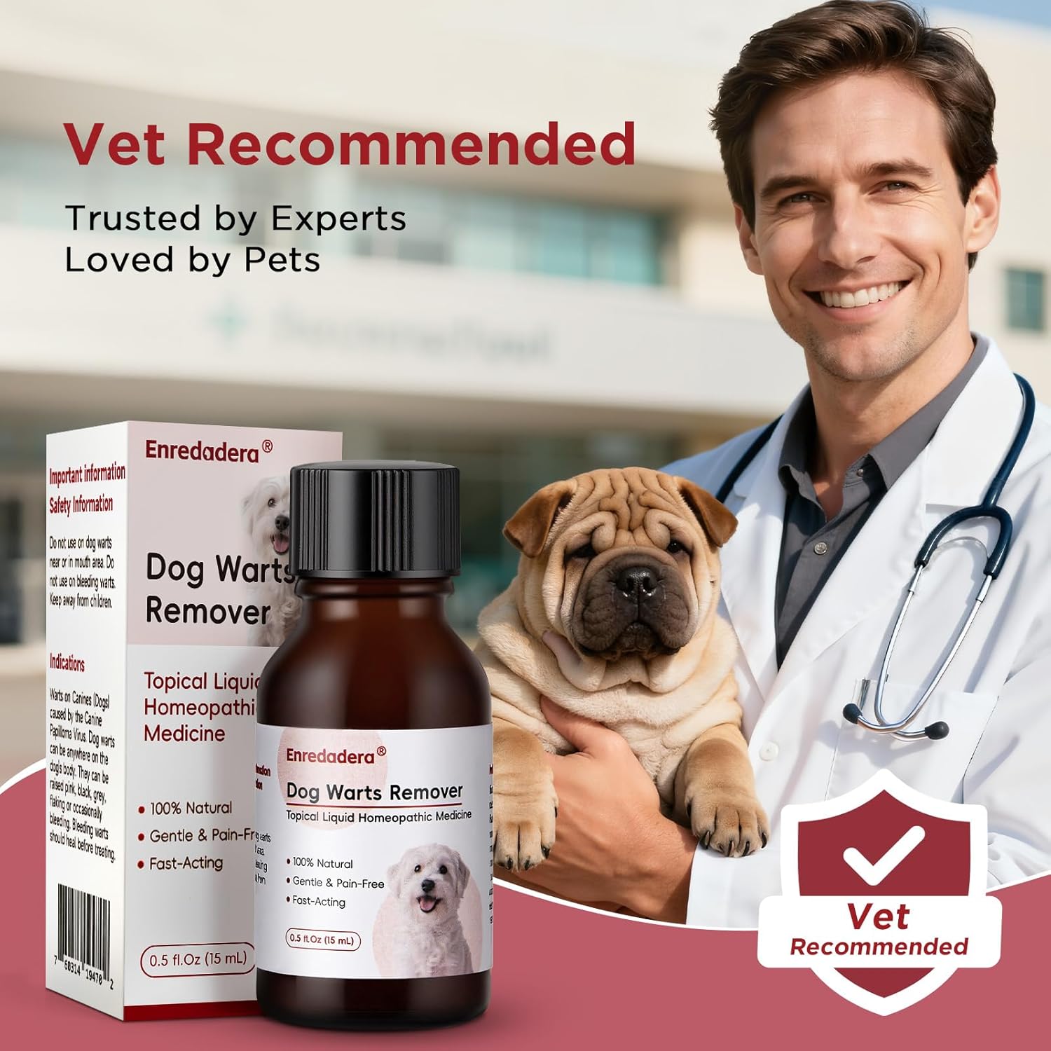 Enredadera Dog Wart Remover, Vet-Approved Natural Formula, Wart & Skin Tag Removal for Dogs with Built-in Precision Brush, Scar-Free & Prevent Recurrence, Safe for Dog 3 Months & All Breeds 15mL