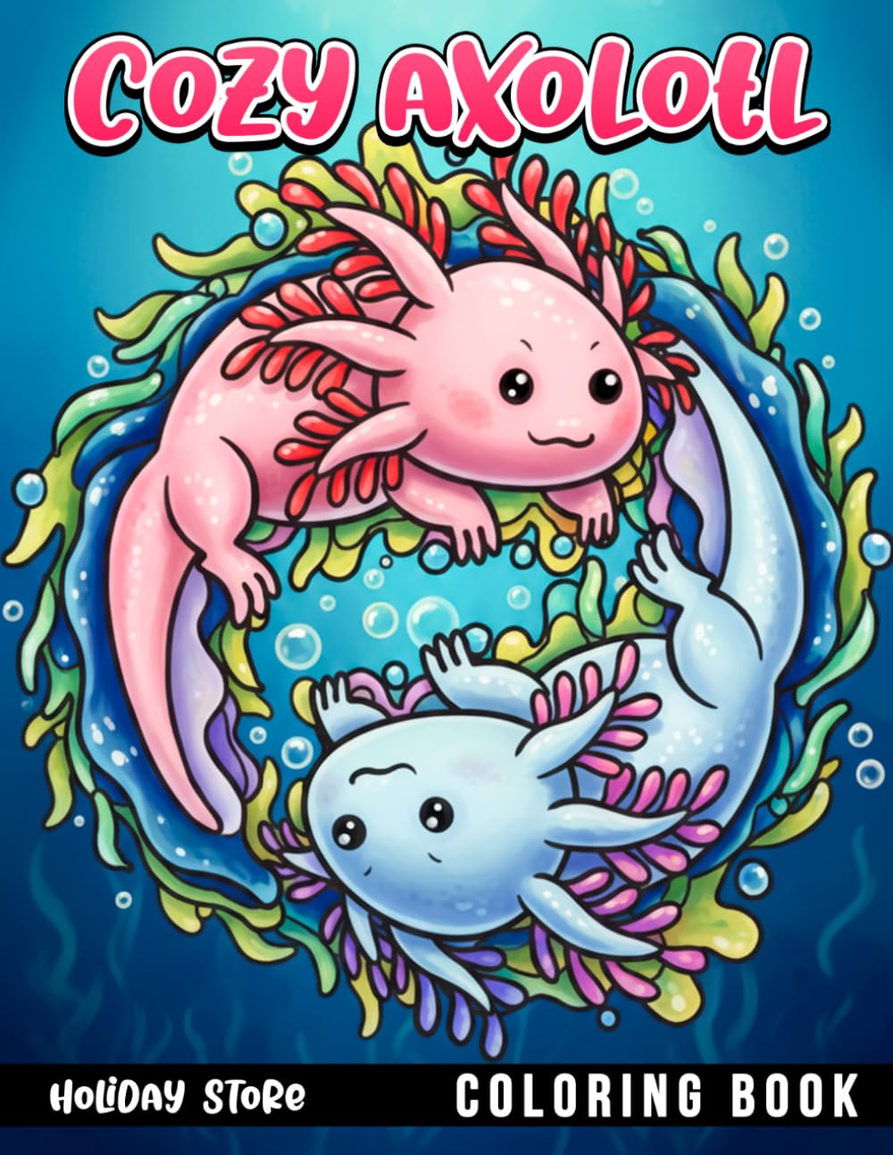 Cozy Axolotl Coloring Book: Adorable Aquatic Friends, Cute Adventures, Charming Designs