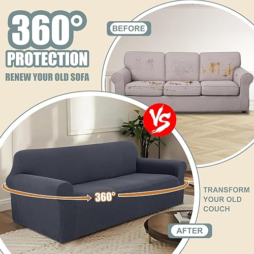Miniatura 4 de Funda de sofá elástica lavable, protector de muebles con espuma antideslizante y parte inferior elástica para niños, perros (Lgris oscuro)