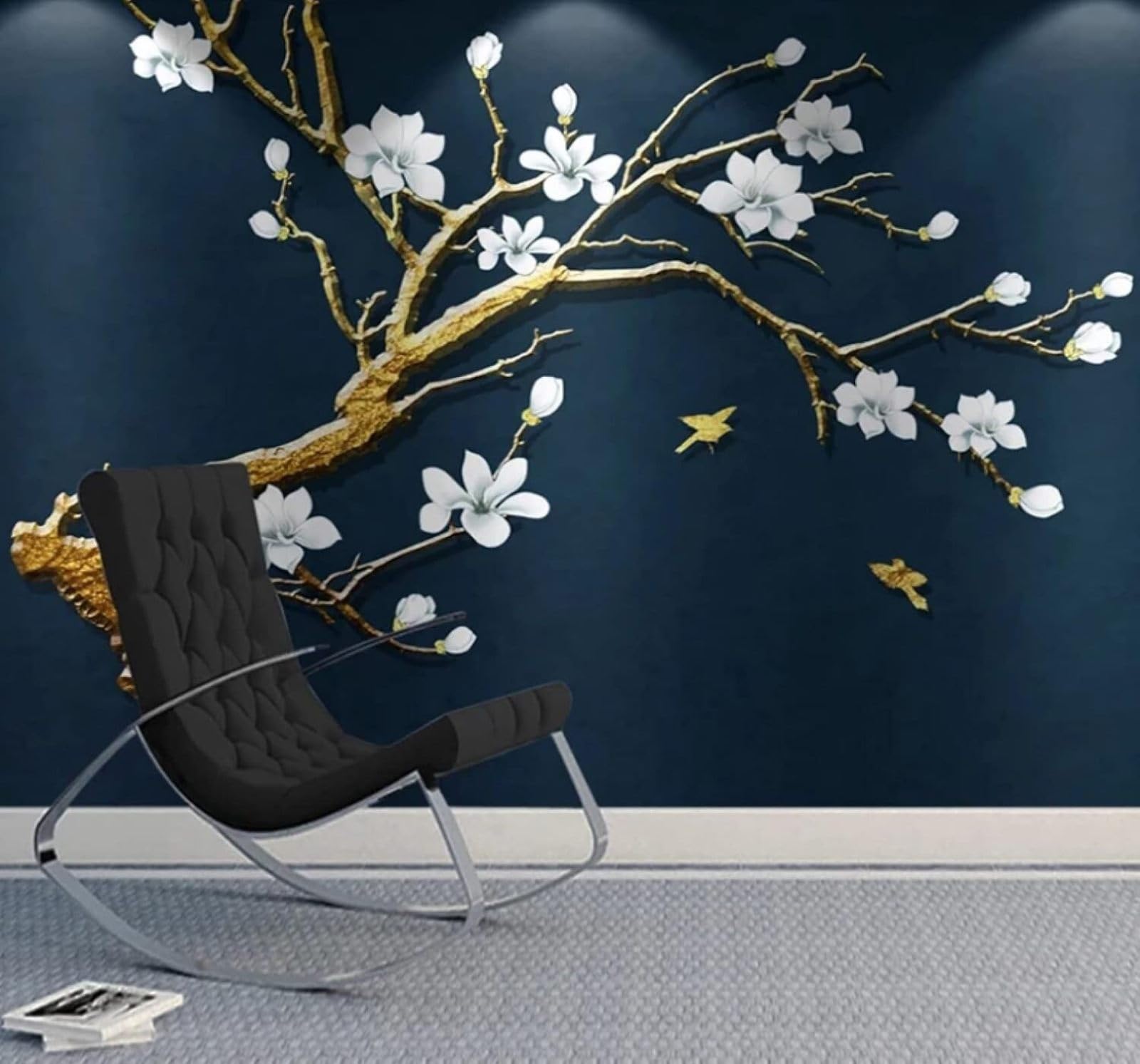 Wallpaper-3D-Xlm 250Cm×170Cm(B×H) Gold Relief Trees Flowers Birds 3D Wallpaper Easy Install Feature Office Living Room Sofa Bedroom Tv Background Wall Decoration-250Cm×170Cm