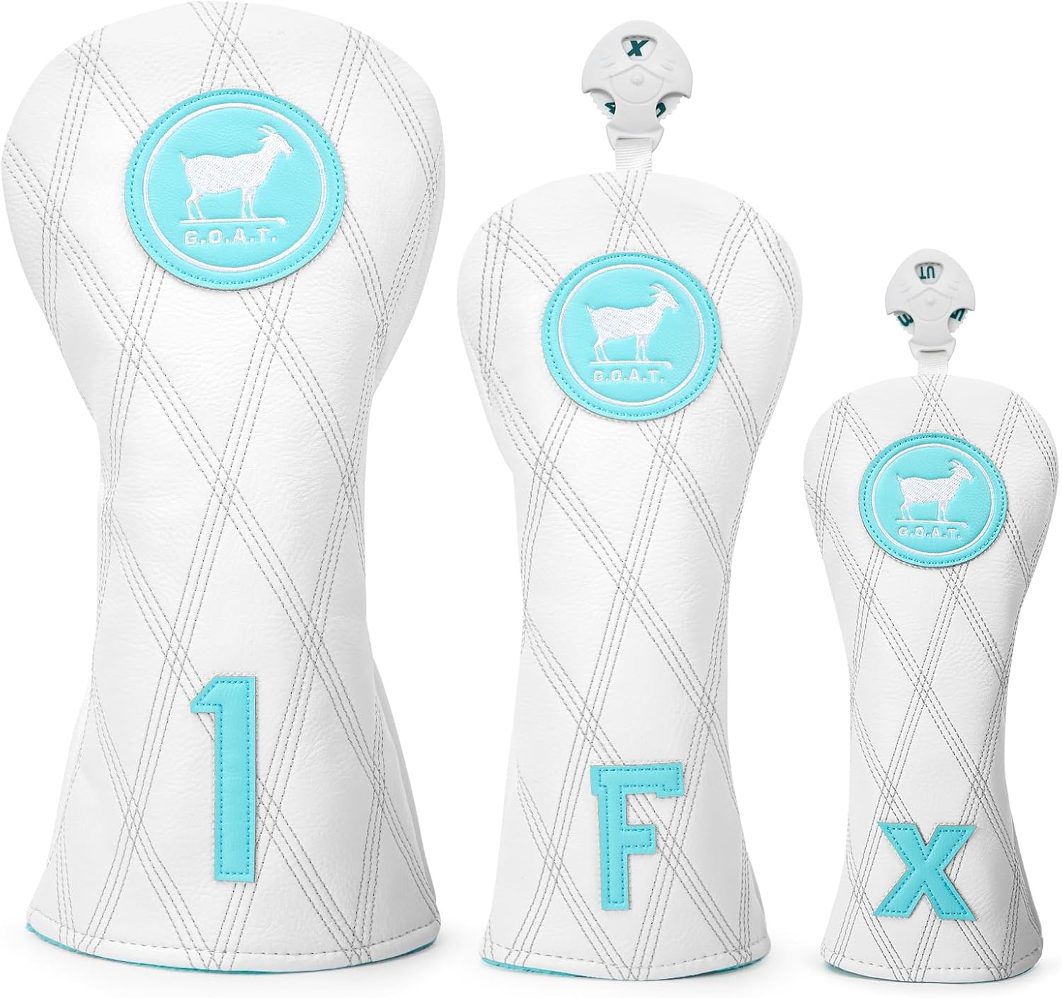 White and Blue Goat Style Golf Driver Headcover Fairway Wood Head Cover Hybrid UT Headcover Cover Premium Golf Accessories for Men